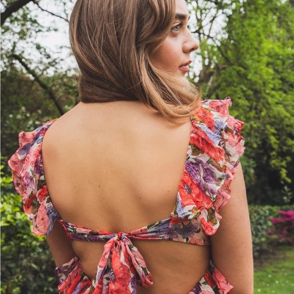 NWT Zimmerman Poppy Ruffled Floral-print Silk Dress size 0 - Picture 4 of 13